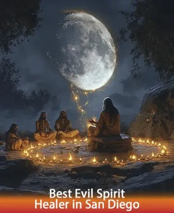 In the serene glow of the moonlit night, a circle of gentle souls gathers, their spirits intertwined in harmony and peace. The warm flicker of candlelight creates a haven of tranquility, guiding hearts towards healing and understanding. Best evil spirit healer in San Diego.