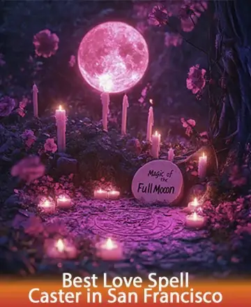 Beneath the gentle glow of a full moon, a serene circle of candles illuminates a sacred space adorned with delicate blossoms. This enchanting scene invites tranquility and whispers of ancient wisdom, offering a haven for the heart and soul. Best love spell caster in San Francisco.