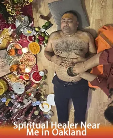 In a serene setting adorned with vibrant offerings, a gentle ritual unfolds, inviting tranquility and deep inner peace. The soothing touch of healing hands fosters a sense of unity and calm, nurturing the soul's journey. Spiritual healer near me in Oakland.