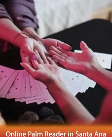 In a serene and gentle embrace, two pairs of hands meet over a spread of mystical cards, inviting a journey of self-discovery and inner peace. This harmonious connection offers a sanctuary of wisdom and comfort. Online palm reader in Santa Ana.
