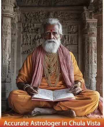 In a serene sanctuary adorned with intricate carvings, a wise sage sits gracefully, exuding warmth and peace. His gentle presence invites a journey inward, offering comfort and profound wisdom. Embrace the tranquility and let your spirit be guided. Accurate astrologer in Chula Vista.