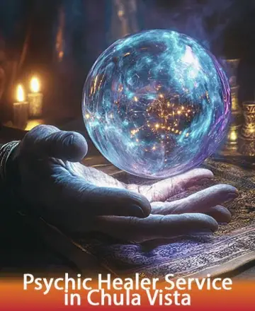In the gentle glow of candlelight, a mystical crystal sphere cradled in a wise hand radiates a serene and comforting energy. This sacred space invites you to explore the depths of your soul with trust and openness. Psychic healer service in Chula Vista.
