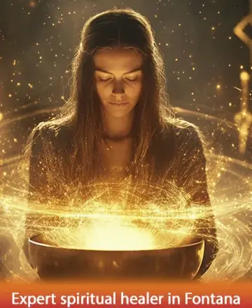 In the gentle glow of warm light, a serene figure embraces a moment of deep reflection and tranquility. The gentle swirl of golden energy around her embodies a sense of peace and profound wisdom, inviting you to a journey of inner calm and connection. Spiritual healing in Fontana.