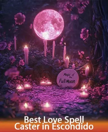 Bathed in the gentle glow of a pink moon, this serene setting invites you to a realm of tranquility and magic. Surrounded by delicate blossoms and flickering candles, it whispers secrets of the heart and soul. Love spell in Escondido.