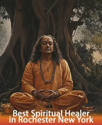 In the serene embrace of ancient trees, a wise soul sits in tranquil meditation, embodying deep peace and timeless wisdom. His presence invites a profound sense of calm, enveloping you in warmth and spiritual solace. Best spiritual healer in Rochester New York.