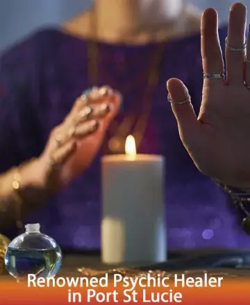 In a serene and tranquil setting, gentle hands hover gracefully over a softly glowing candle, embodying the essence of peace and healing. The atmosphere is infused with warmth and trust, inviting a journey of inner calm and reflection. Psychic healer in Port St Lucie.