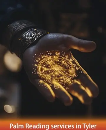 In the gentle glow of mystical light, an open hand reveals intricate patterns, inviting you into a world of insight and harmony. The warmth of this moment offers solace and clarity, guiding you on your journey. Palm reading services in Tyler.