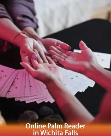 In a serene and inviting space, gentle hands cradle another's, offering warmth and understanding. The soft glow envelops the moment with tranquility, as cards lay nearby, whispering secrets of the heart. Trust in this nurturing guidance. Online palm reader in Wichita Falls.