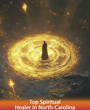 In a serene embrace of golden light, a figure stands at the heart of a mystical circle, embodying profound wisdom and tranquility. The gentle glow illuminates the path to inner peace, inviting warmth and spiritual clarity. Spiritual guidance in North Carolina.