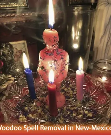 In the gentle glow of flickering candles, a serene figure stands adorned with delicate petals, exuding warmth and tranquility. This sacred space invites you to release burdens and embrace peace, enveloping your spirit in healing and love. Voodoo spell removal in New Mexico.