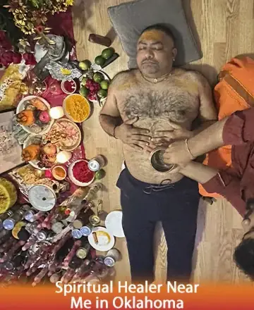 In this serene setting, a gentle ritual unfolds, surrounded by vibrant offerings and sacred symbols. The atmosphere is filled with tranquility as the healer’s touch radiates warmth and peace, inviting a deep sense of spiritual comfort and connection. Spiritual healer near me in Oklahoma.