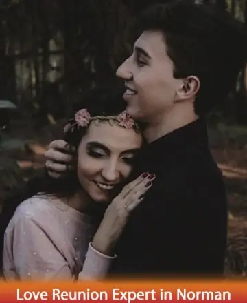 In the gentle embrace of a serene forest, two souls find solace in each other's warmth, embodying a profound connection that speaks of trust and shared journeys. Their smiles are a testament to love's power to heal and unite. Love reunion expert in Norman.