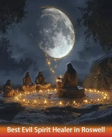 In a serene forest clearing under the gentle embrace of a luminous full moon, wise souls gather in harmonious unity. Surrounded by the warm glow of candles, they find solace and deep connection. Discover tranquility and wisdom through spiritual healing in Roswell.