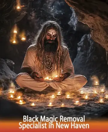 In the serene embrace of a softly lit cave, a wise soul sits peacefully, surrounded by a gentle glow of flickering candles. This tranquil setting invites reflection and healing, offering a sanctuary for those seeking solace and clarity. Black magic removal in New Haven.