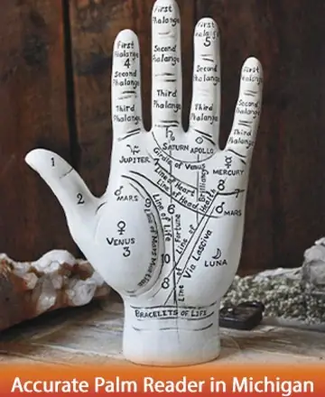 In the serene glow of gentle wisdom, a beautifully illustrated hand invites you to explore the mysteries of your journey. Each line whispers the secrets of your soul, offering peace and clarity. Trust the path to self-discovery. Accurate palm reader in Michigan.