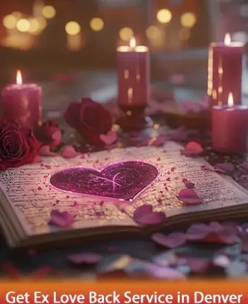 In a serene setting filled with the gentle glow of candlelight, an open book cradles a radiant heart, surrounded by delicate rose petals. This peaceful scene invites tranquility and warmth, offering a space for reflection and healing. Rekindle connections with love spell in Miami.