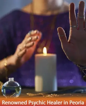 In a serene setting, gentle hands hover with intention over a softly glowing candle, casting a warm and calming light. The atmosphere is filled with tranquility and wisdom, inviting you to open your heart to healing energy. Psychic guidance in Peoria.