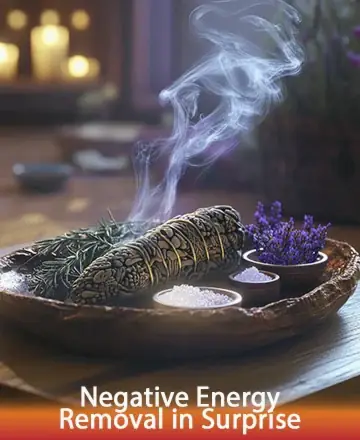 In a serene, softly lit space, fragrant sage smoke rises gently, embracing the air with its purifying embrace. Lavender and crystals rest peacefully, inviting tranquility and renewal. This harmonious setting is a sanctuary for your soul. Negative energy removal in Surprise.