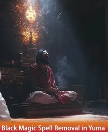 In the serene glow of sacred light, a wise figure sits in tranquil meditation, enveloped in the calming embrace of gentle incense. The atmosphere whispers peace and ancient wisdom, offering solace and quiet strength to all who seek it. Black magic spell removal in Yuma.