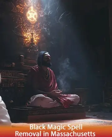 In a serene sanctuary filled with soft, glowing light, a wise figure meditates, enveloped in tranquility and deep wisdom. The air is rich with calm and renewal, inviting you to find peace and clarity. Black magic spell removal in Massachusetts.