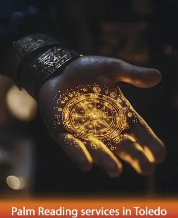 In the gentle glow of a guiding hand, a mystical pattern unfolds, illuminating pathways to peace and understanding. Each intricate line whispers stories of old, inviting you to explore the depths of your soul with calm assurance. Palm reading services in Toledo.