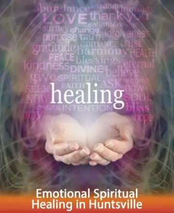 A pair of hands is gently cupped in the center, surrounded by a radiant aura of colors. Words like 