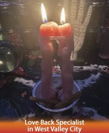 In a serene setting, two intertwined candles burn brightly, casting a gentle glow that speaks of unity and hope. Surrounded by sacred elements, this tranquil scene invites peace and reflection, nurturing the soul with warmth and light. Love back specialist in West Valley City.