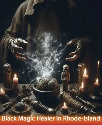 In a serene, candle-lit setting, ancient wisdom flows through gentle hands, weaving a tapestry of protection and comfort. The air is filled with a mystical aura, embracing the soul with warmth and tranquility. Black magic healer in Rhode Island.