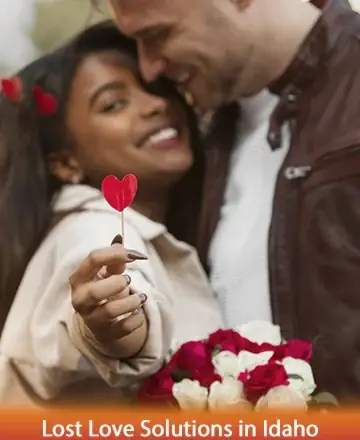 In this tender moment, a couple embraces with warmth and joy, their smiles reflecting a deep connection. The gentle gesture of offering a heart symbolizes love's enduring power. Surrounded by roses, their bond feels timeless and serene. Lost love solutions in Idaho.