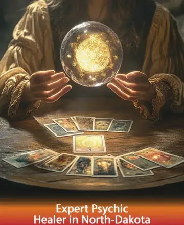 In the gentle glow of a mystical orb, the serene presence of a skilled psychic guides you through a journey of insight and clarity. The beautifully arranged tarot cards whisper secrets of comfort and wisdom, inviting peace into your heart. Expert psychic healer in North Dakota.