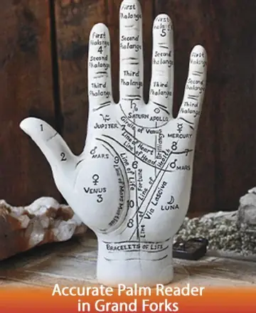 Explore the gentle wisdom etched in the timeless lines of this hand, guiding you towards inner peace and understanding. Each mark whispers secrets of the universe, inviting you to embrace your true path with trust and serenity. Palm reading in Grand Forks.
