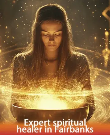Bathed in a gentle, ethereal glow, a serene figure cradles a vessel of light, radiating warmth and tranquility. The surrounding golden aura seems to whisper peace and wisdom, inviting you to a realm of gentle healing and harmony. Spiritual healing in Fairbanks.