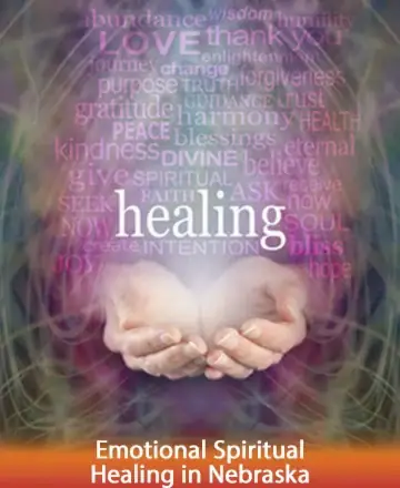 In this serene image, gentle hands cradle a glowing heart of healing energy, surrounded by uplifting words like love, peace, and gratitude. Each word radiates warmth and compassion, inviting you to embrace your true self. Emotional spiritual healing in Nebraska.