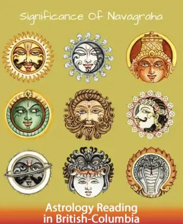 Embrace the serene harmony of the Navagraha, guiding your spirit with celestial wisdom. Each vibrant illustration radiates peace and balance, inviting you to explore the universe's gentle embrace. Discover the profound connection between the cosmos and your soul. Astrology reading in British Columbia.