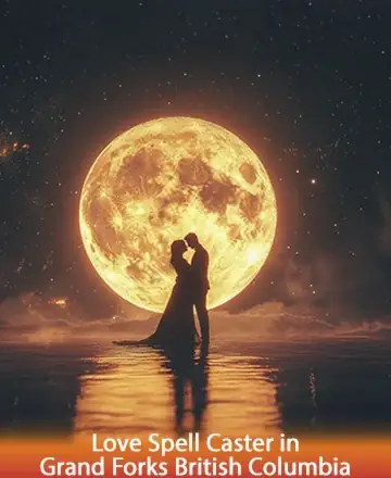 A silhouetted couple stands on reflective water beneath an enormous, glowing full moon in a starry night sky, creating a romantic, serene atmosphere. Text reads: 
