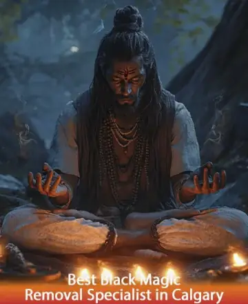 In a serene forest setting, a wise sage sits in deep meditation, enveloped by the gentle glow of candles. His peaceful presence radiates warmth and wisdom, offering a sanctuary of calm and reassurance. Trust in this guiding light. Black magic removal in Calgary.