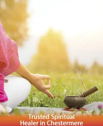 In the gentle embrace of nature's serenity, a peaceful hand rests beside a singing bowl, inviting calm and introspection. The soft glow of morning light whispers of new beginnings and inner harmony. Trusted spiritual healer in Chestermere.