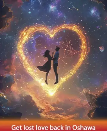 In a celestial dance of light and love, two souls float gently within a heart-shaped aura, embraced by the universe's tender glow. The scene whispers of timeless connections and the infinite beauty of rekindled affection. Get lost love back in Oshawa.