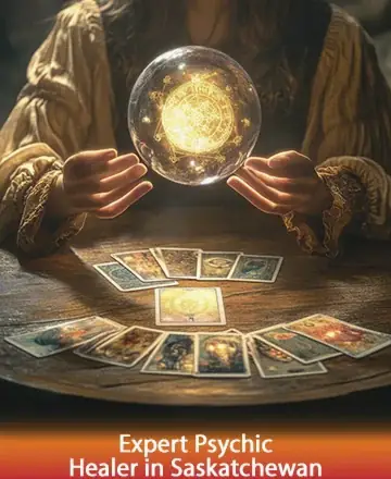 In a serene sanctuary of light and warmth, gentle hands cradle a luminous orb, casting a reassuring glow over beautifully laid tarot cards. This scene invites you into a realm of wisdom and tranquility, offering guidance and peace. Expert psychic healer in Saskatchewan.