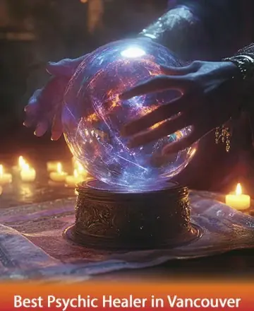 In a serene dance of light and shadow, gentle hands cradle a luminous crystal ball, casting a warm glow that bathes the room in tranquility. Surrounded by the soft flicker of candles, it invites you into a world of insight and peace. Best psychic healer in Vancouver.