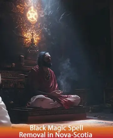 In the serene embrace of gentle light, a figure sits in tranquil meditation, enveloped in a warm aura of peace and wisdom. The atmosphere is infused with calm, inviting a sense of trust and spiritual solace. Black magic spell removal in Nova Scotia.