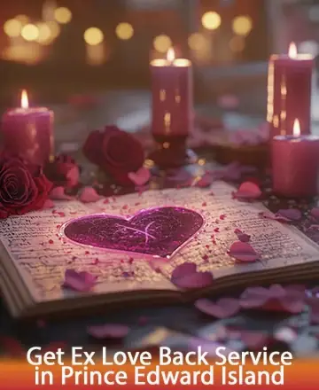 In the gentle glow of candlelight, a heart crafted with love rests upon an open book, surrounded by delicate rose petals. This serene scene whispers of rekindled connections and heartfelt journeys, offering solace and hope. Ex love back service in Prince Edward Island.