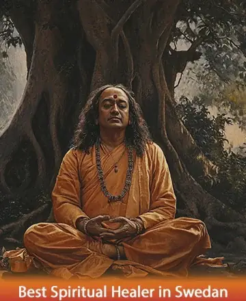 In a serene embrace of nature, a wise guru sits peacefully beneath an ancient tree, radiating calm and wisdom. His tranquil presence invites you into a world of inner peace and spiritual enlightenment. Discover the path to harmony and healing. Spiritual guidance in Sweden.