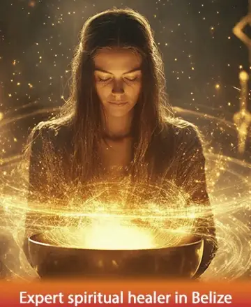 In a serene embrace of golden light, a gentle soul finds solace and wisdom, cradling a vessel of warmth and energy. The glow surrounds with peace, inviting a journey of healing and inner calm. Spiritual healing in Belize.