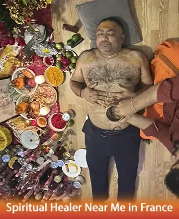 In a serene setting filled with vibrant colors and sacred offerings, a gentle touch provides a deep sense of healing and tranquility. The atmosphere resonates with trust and ancient wisdom, inviting peace and balance into your life. Spiritual healer near me in France.