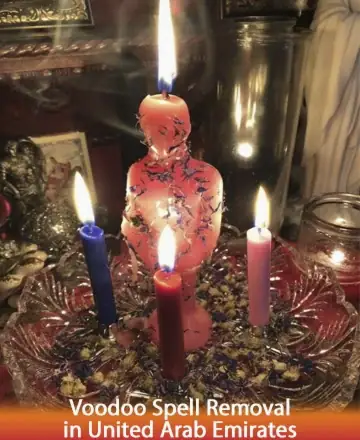 In the gentle glow of candlelight, a serene figure stands surrounded by vibrant colors, symbolizing protection and renewal. The atmosphere is calm and inviting, offering a safe space for transformation and healing. Voodoo spell removal in United Arab Emirates.