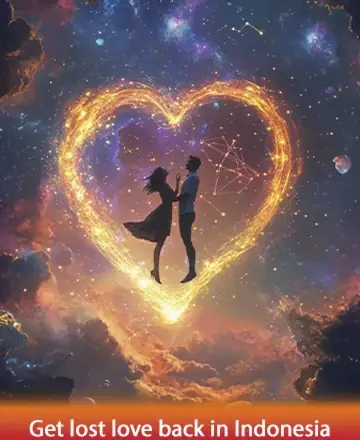 In a celestial dance of unity, two souls gently embrace within a glowing heart, surrounded by the tranquil beauty of a starlit sky. This ethereal scene speaks to the boundless possibilities of love and connection. Rekindle your heart's desires with spiritual guidance. Get lost love back in Indonesia.
